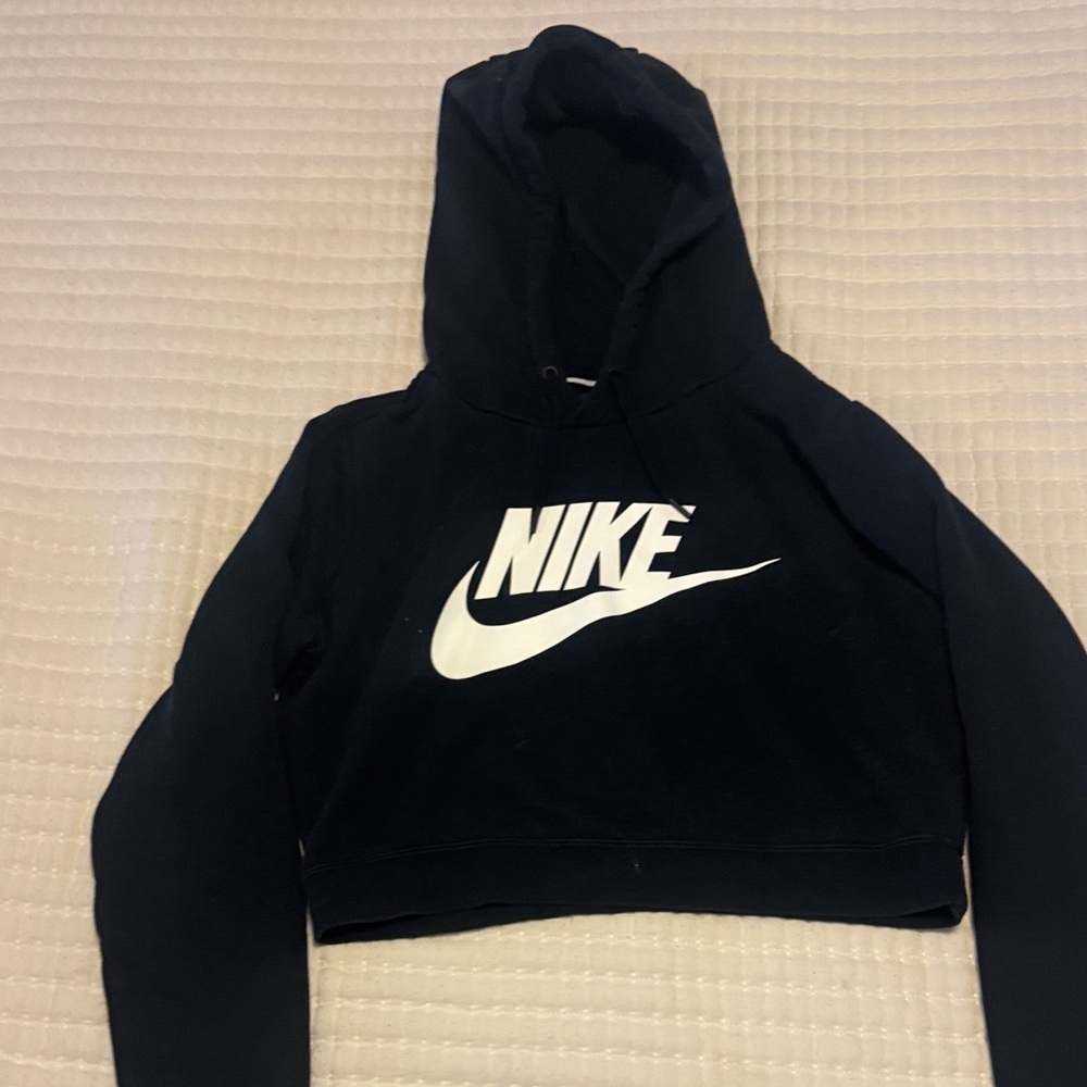 Nike Black and White Cropped Hoodie